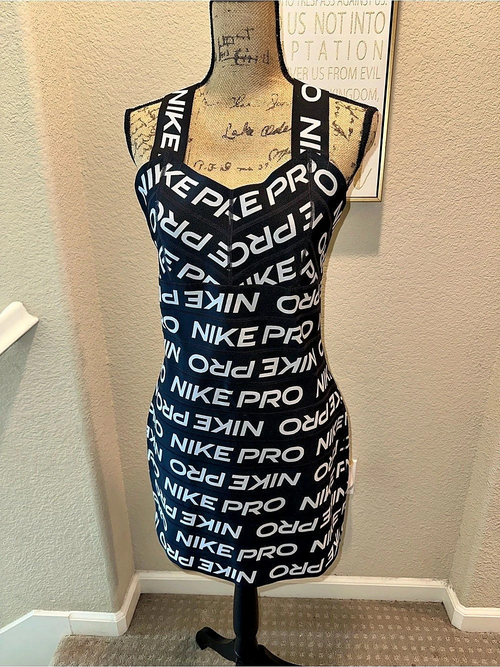 Nike Nike Pro All Over Logo Bandage Dress Black & White Large NWT